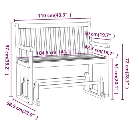 Schommelbank 110 cm massief acaciahout