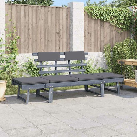 Tuinbank met kussens 2-in-1 190 cm massief acaciahout grijs