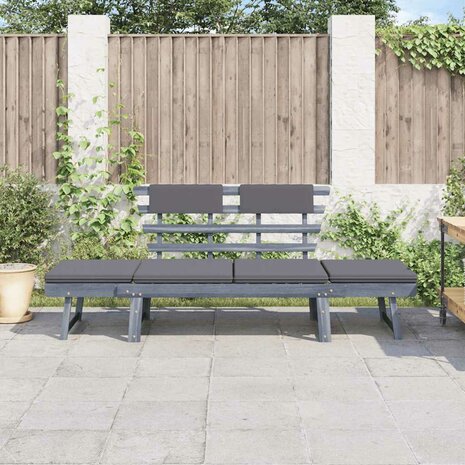 Tuinbank met kussens 2-in-1 190 cm massief acaciahout grijs