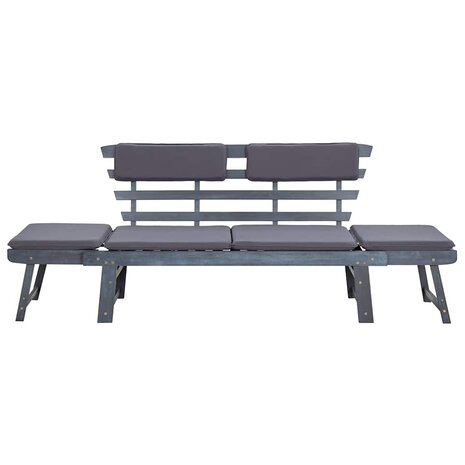 Tuinbank met kussens 2-in-1 190 cm massief acaciahout grijs