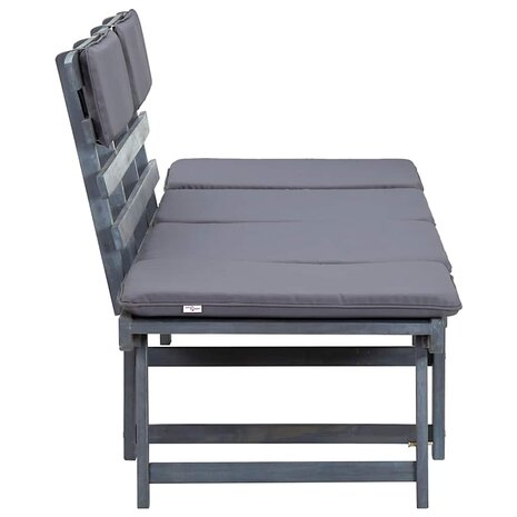Tuinbank met kussens 2-in-1 190 cm massief acaciahout grijs