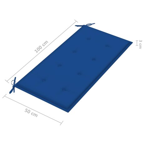 Tuinbank met koningsblauw kussen 112 cm massief teakhout