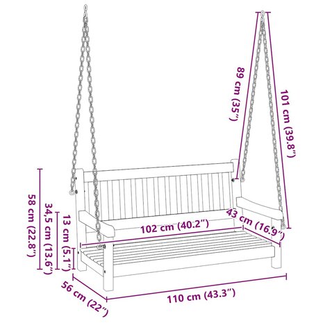Tuin Hangbank Bruin 119 x 35 x 47cm Massief acaciahout