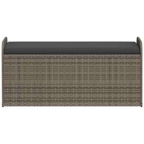 Opbergbankje met kussen 115x51x52 cm poly rattan grijs