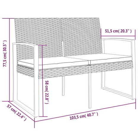 Tuinbank 2-zits met kussens polypropeen rattan donkergrijs