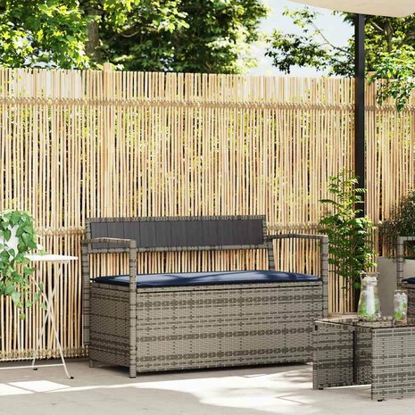 Tuinbank met kussen, grijs polyrotan