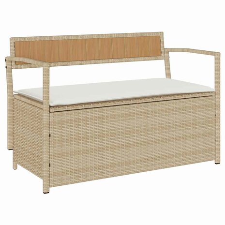 Tuinbank met kussen beige polyrotan