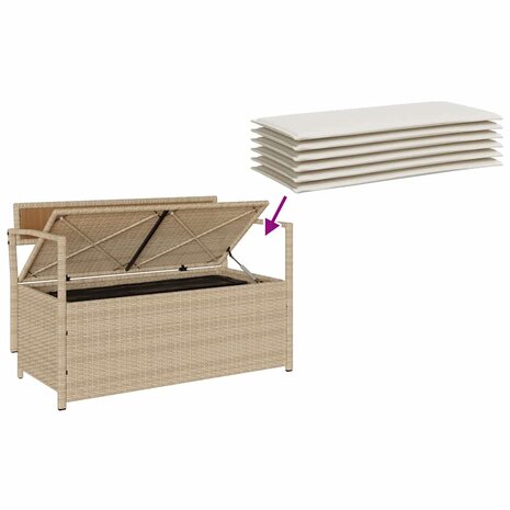 Tuinbank met kussen beige polyrotan