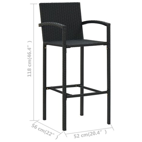 Barkrukken 4 st poly rattan zwart