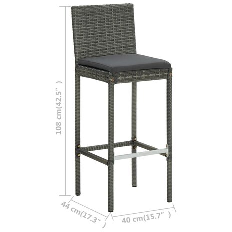 Tuinbarkrukken met kussens 4 st poly rattan grijs