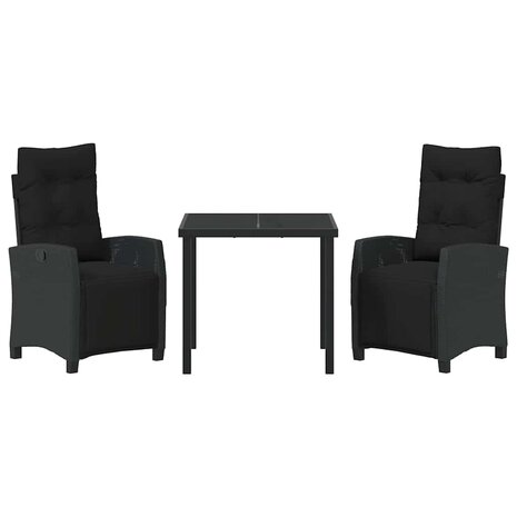 Tuin Eetset 3 pcs Zwart poly rattan