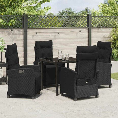 Tuin Eetset 5 pcs Zwart poly rattan