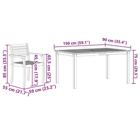 Tuin Eetset 5 pcs Bruin Massief acaciahout