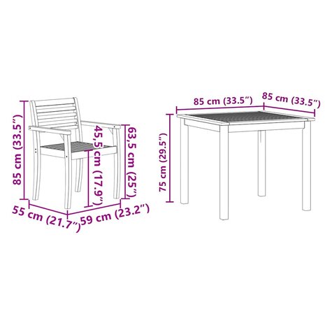 Tuin Eetset 5 pcs Bruin Massief acaciahout
