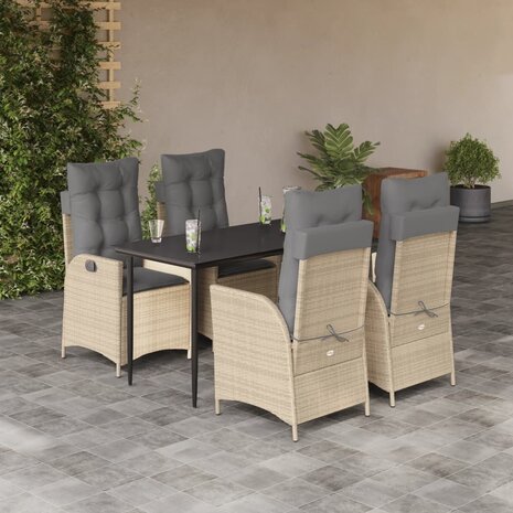 5-delige Tuinset met kussens poly rattan beige