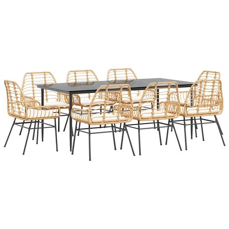 9-delige Tuinset met kussens poly rattan glas bruin
