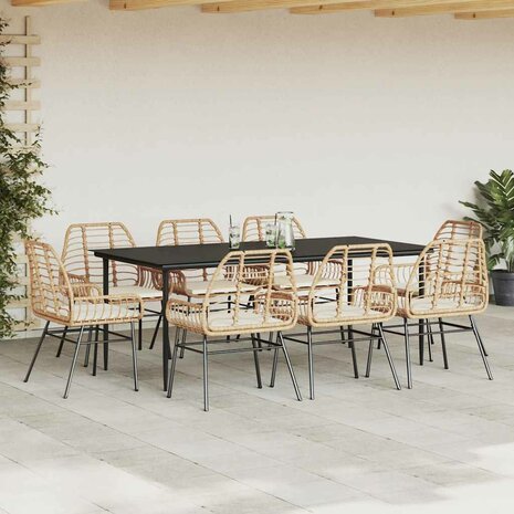 9-delige Tuinset met kussens poly rattan glas bruin