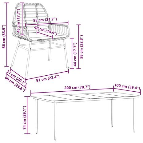 9-delige Tuinset met kussens poly rattan glas bruin
