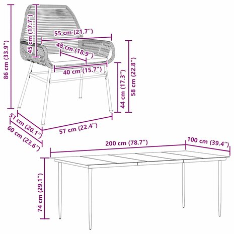 9-delige Tuinset met kussens poly rattan glas bruin