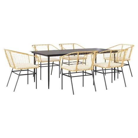 7-delige Tuinset met kussens poly rattan glas bruin
