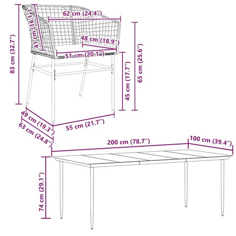 7-delige Tuinset met kussens poly rattan glas bruin