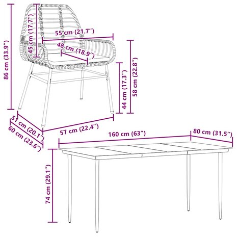 7-delige Tuinset met kussens poly rattan glas bruin