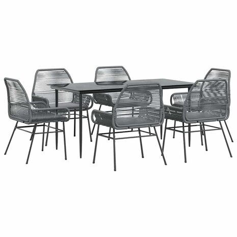 7-delige Tuinset met kussens poly rattan glas grijs