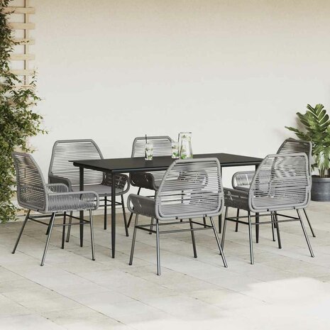 7-delige Tuinset met kussens poly rattan glas grijs