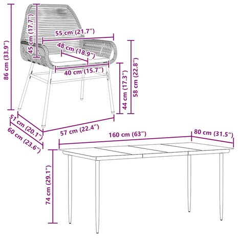 7-delige Tuinset met kussens poly rattan glas grijs