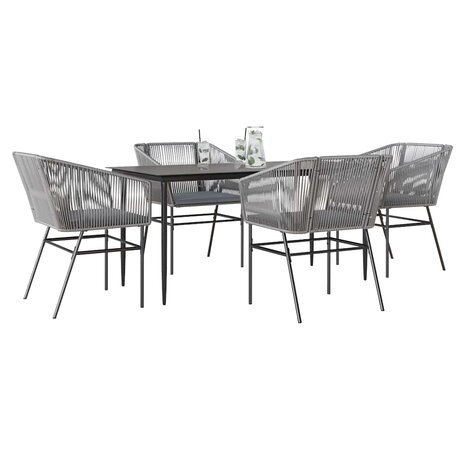 5-delige Tuinset met kussens poly rattan glas grijs