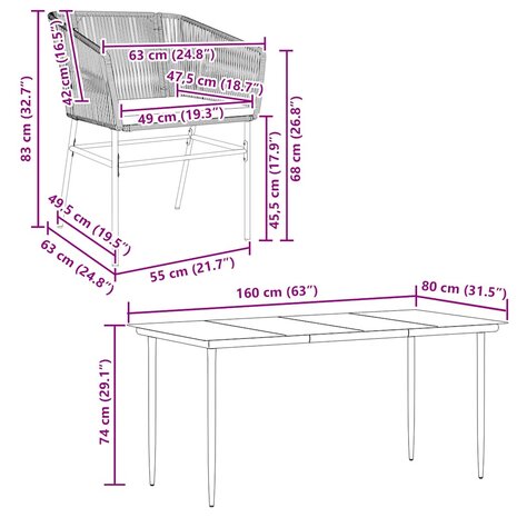 5-delige Tuinset met kussens poly rattan glas grijs