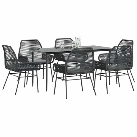 7-delige Tuinset met kussens poly rattan glas zwart