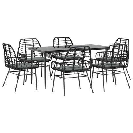 7-delige Tuinset met kussens poly rattan glas zwart