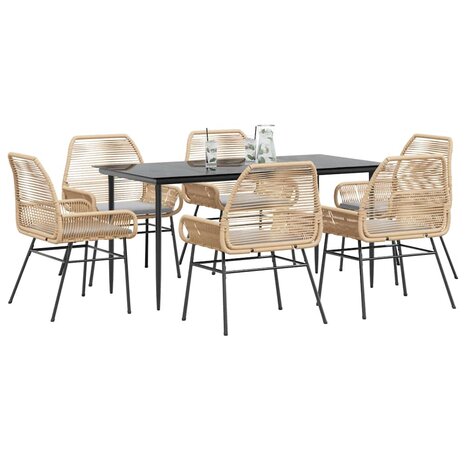 7-delige Tuinset met kussens poly rattan glas bruin