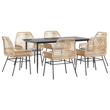 7-delige Tuinset met kussens poly rattan glas bruin