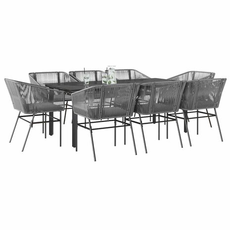 9-delige Tuinset met kussens poly rattan glas grijs
