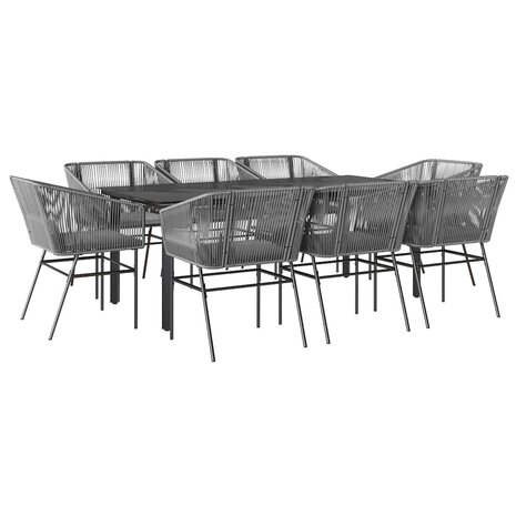 9-delige Tuinset met kussens poly rattan glas grijs