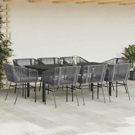 9-delige Tuinset met kussens poly rattan glas grijs