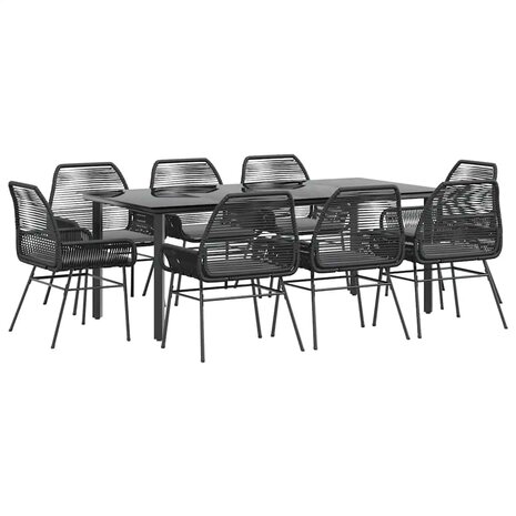 9-delige Tuinset met kussens poly rattan glas zwart