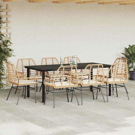9-delige Tuinset met kussens poly rattan glas bruin