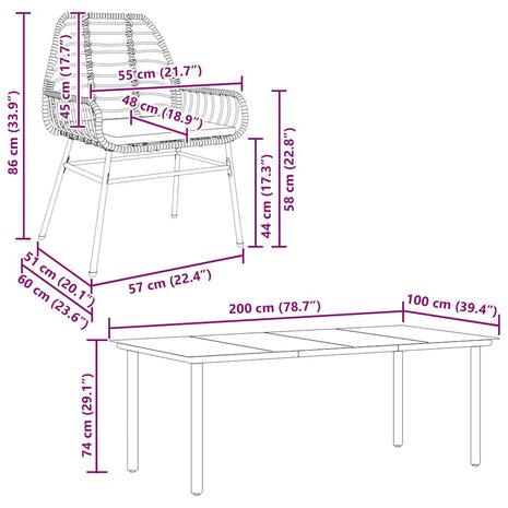 9-delige Tuinset met kussens poly rattan glas bruin