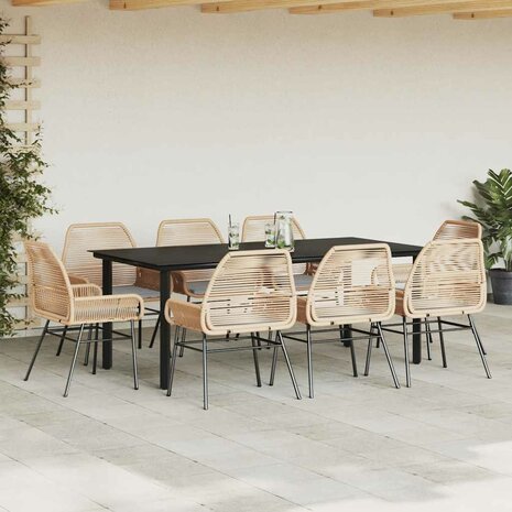 9-delige Tuinset met kussens poly rattan glas bruin