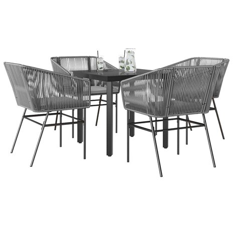5-delige Tuinset met kussens poly rattan glas grijs