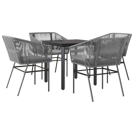 5-delige Tuinset met kussens poly rattan glas grijs