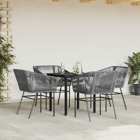 5-delige Tuinset met kussens poly rattan glas grijs