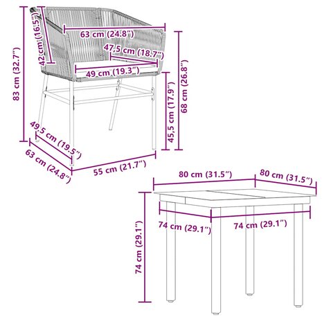 5-delige Tuinset met kussens poly rattan glas grijs