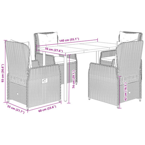 5-delige Tuinset met kussens poly rattan beige