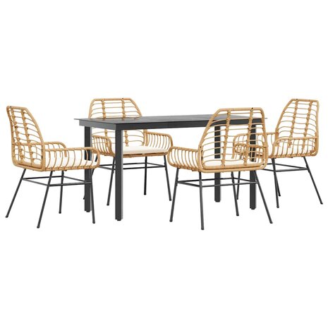 5-delige Tuinset met kussens poly rattan glas bruin