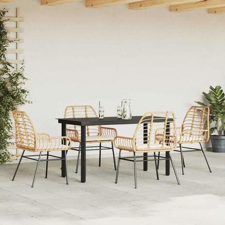 5-delige Tuinset met kussens poly rattan glas bruin