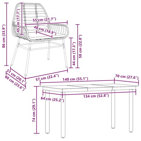 5-delige Tuinset met kussens poly rattan glas bruin